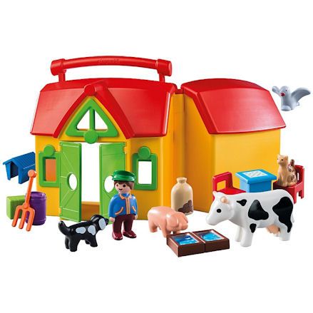 New Playmobil 1.2.3. Large Farm Barn House With Animals & Horse Wagon Set  6750